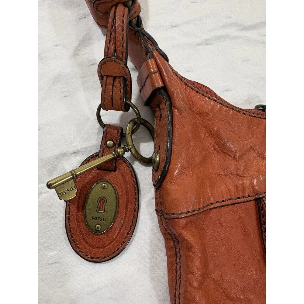 Authentic Vintage Fossil Long Live Vintage Orange Leather Hobo Bag ZB4407